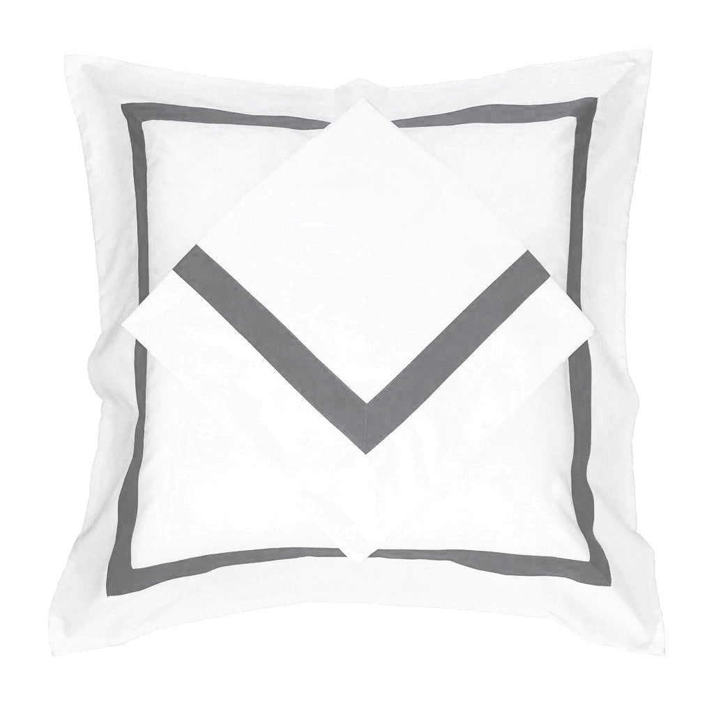Ava Collection White European Pillowcase Set - Charcoal Trim