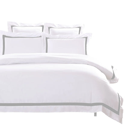 Ava Collection Queen Size White Quilt Cover Set - Light Grey Trim