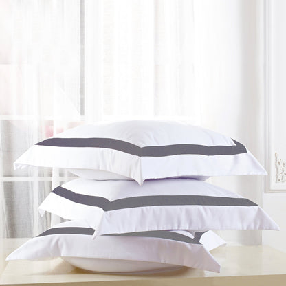 Ava Collection White European Pillowcase Set - Charcoal Trim