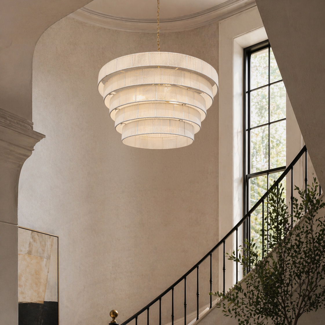 Avalon Five Tiered Rope Chandelier - White/Gold