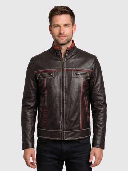 Bi-Color Unique White Stitched Men's Moto Leather Jacket