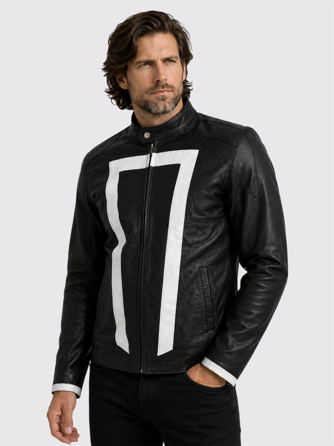 Black and White Leather Motorcycle Jacket