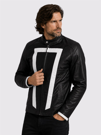 Black and White Leather Motorcycle Jacket