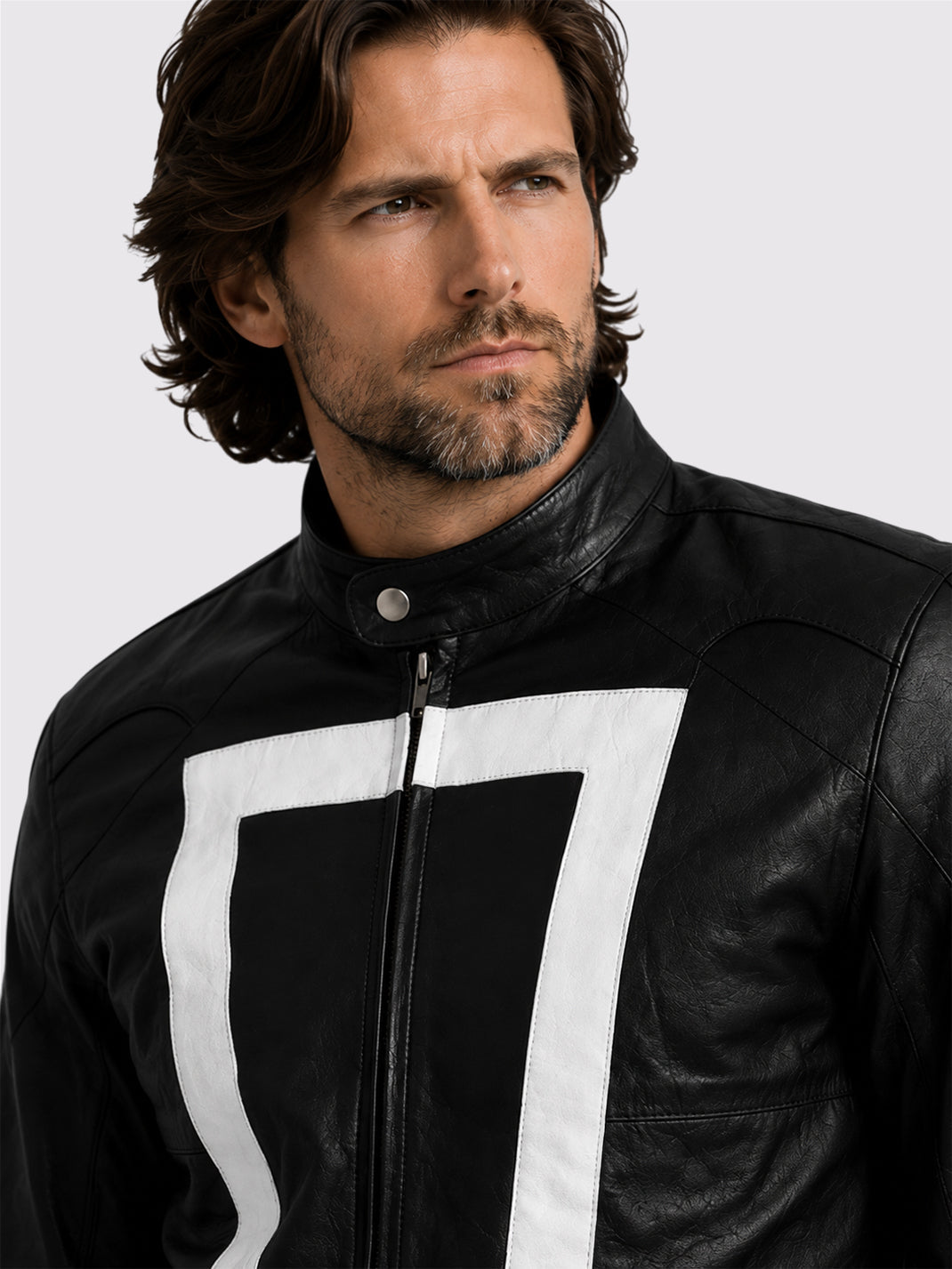 Black and White Leather Motorcycle Jacket