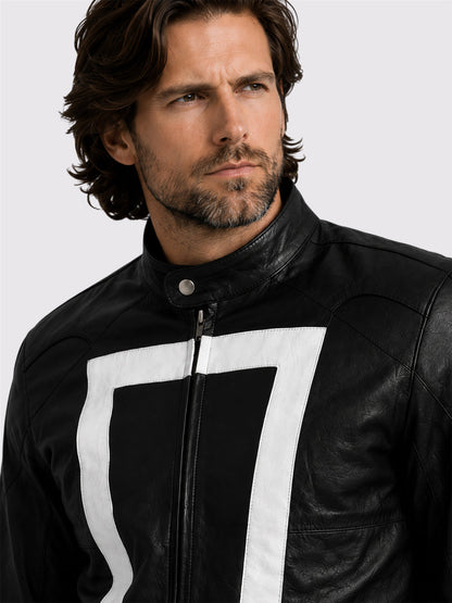 Black and White Leather Motorcycle Jacket