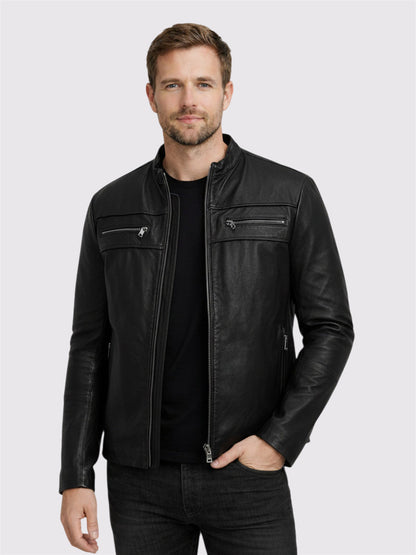 Black Edge Men's Leather Biker Jacket