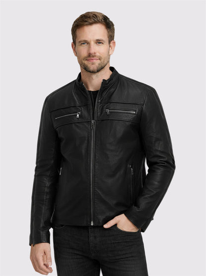 Black Edge Men's Leather Biker Jacket