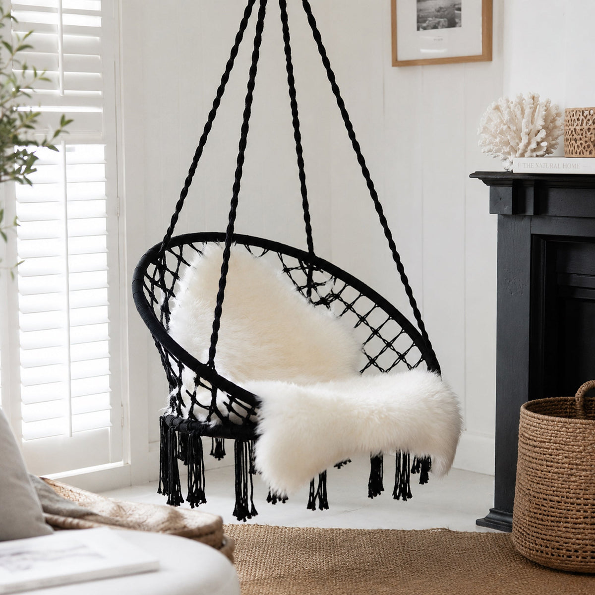 Madrid Macrame Hanging Chair Swing - Black