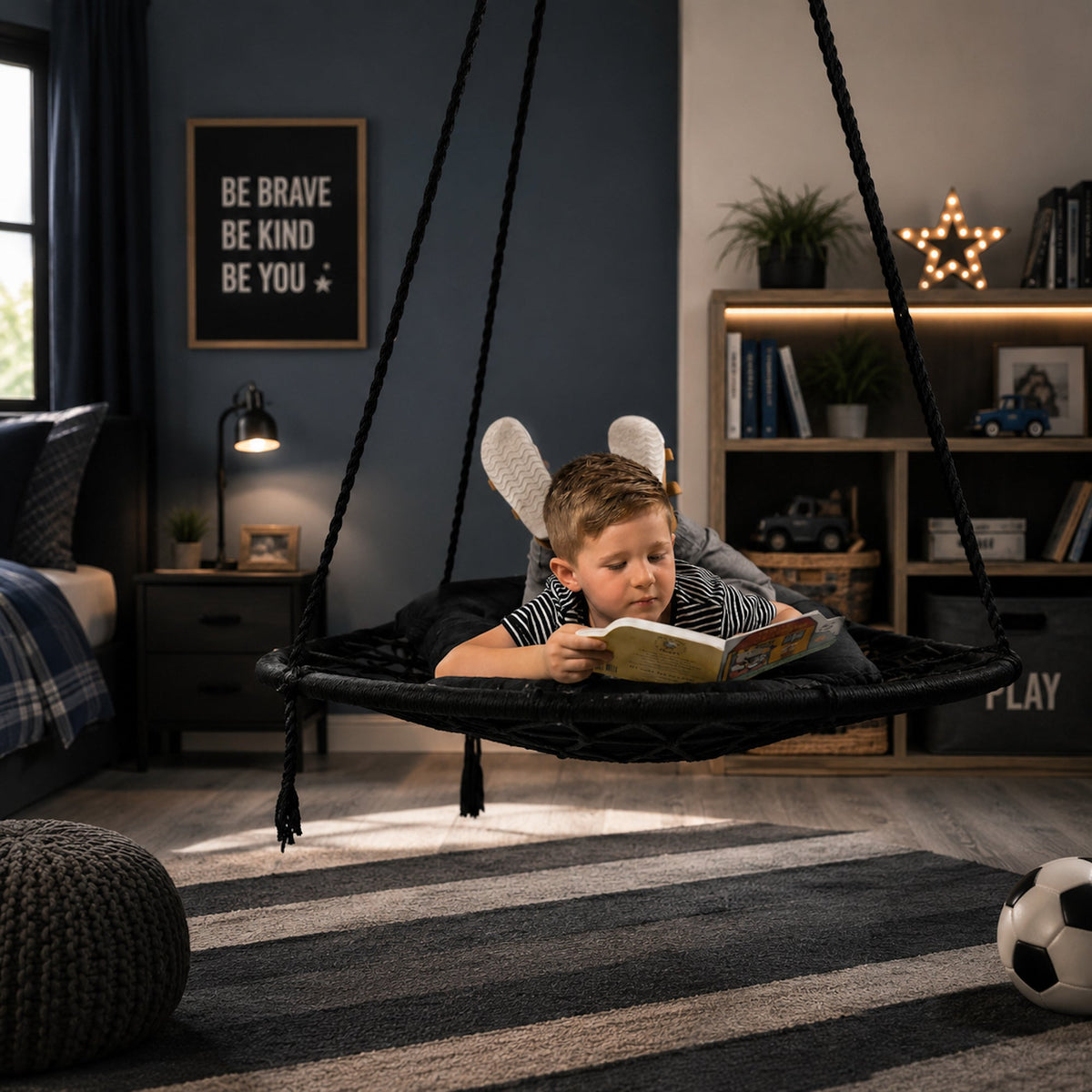 Morocco Macrame Hanging Hammock Swing - Black