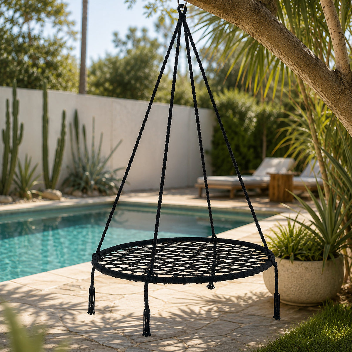 Morocco Macrame Hanging Hammock Swing - Black