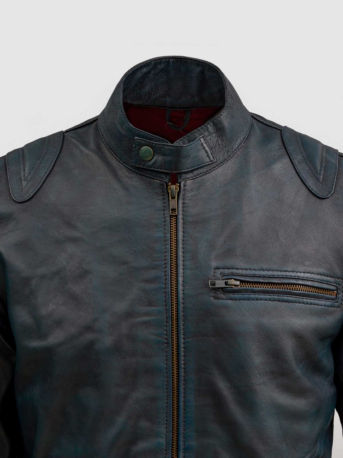 Blue Waxed Jacket With Red Shade