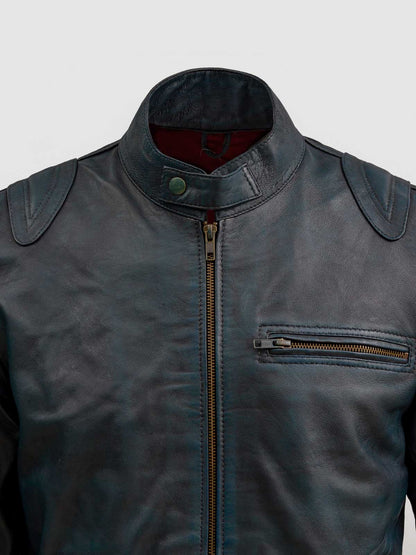 Blue Waxed Jacket With Red Shade