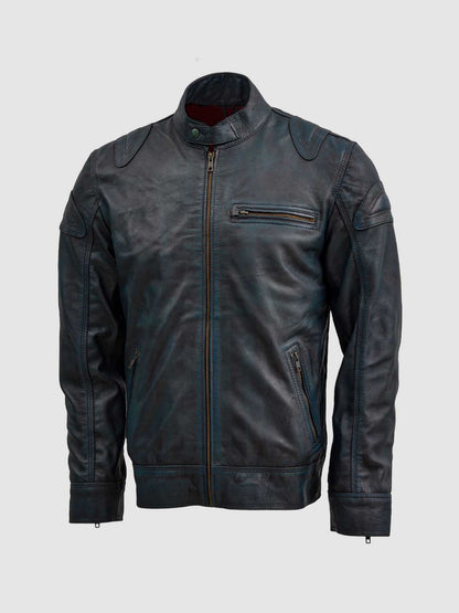 Blue Waxed Jacket With Red Shade