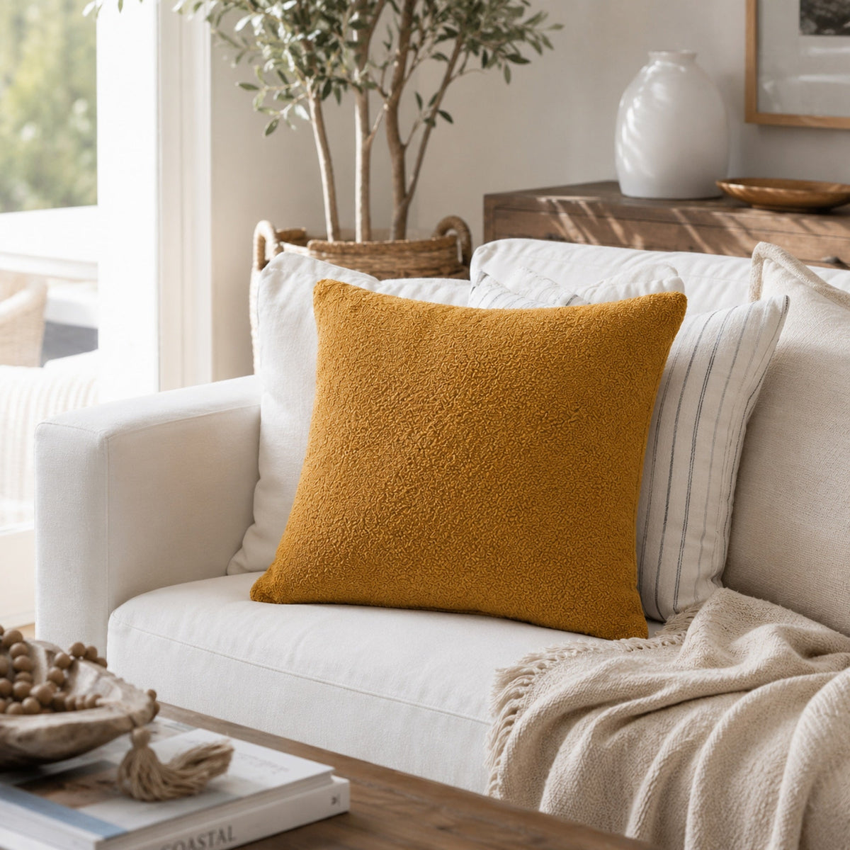 Boucle Teddy Cushion Cover + Insert - Mustard