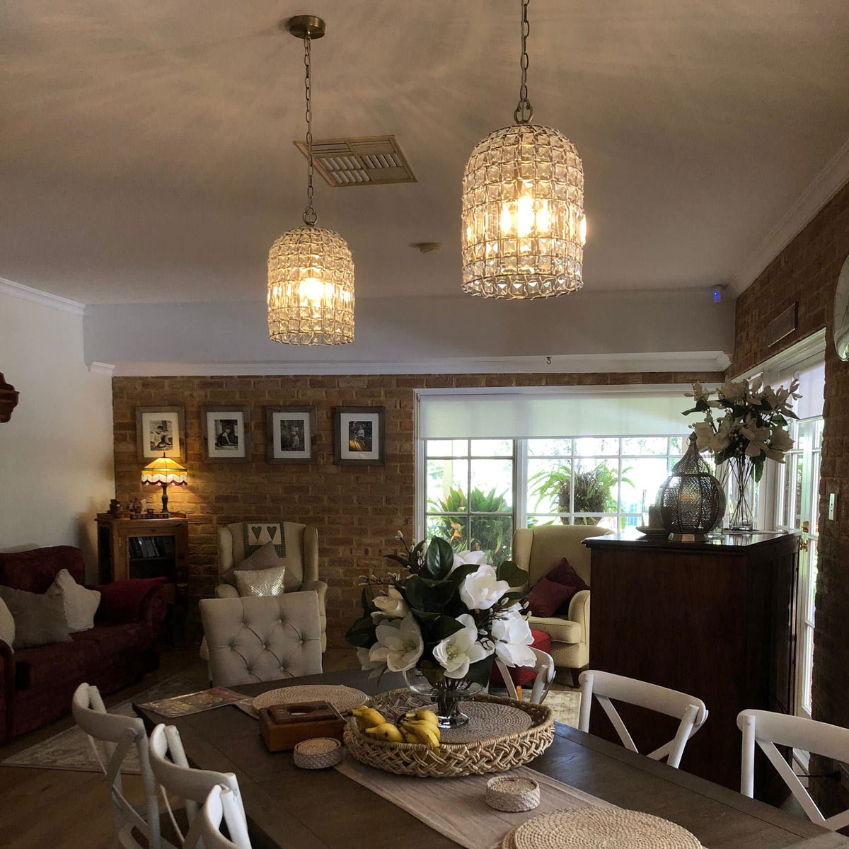Whitney Dome Glass Crystal Chandelier - Brass