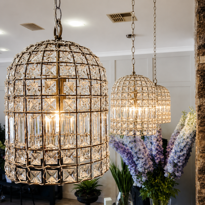 Whitney Dome Glass Crystal Chandelier - Brass