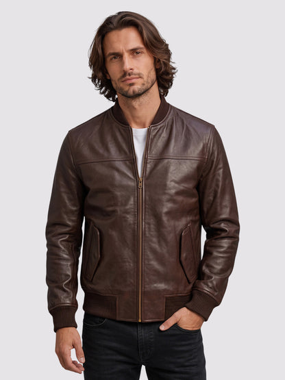 Brown Leather Bomber Sheep Jacket