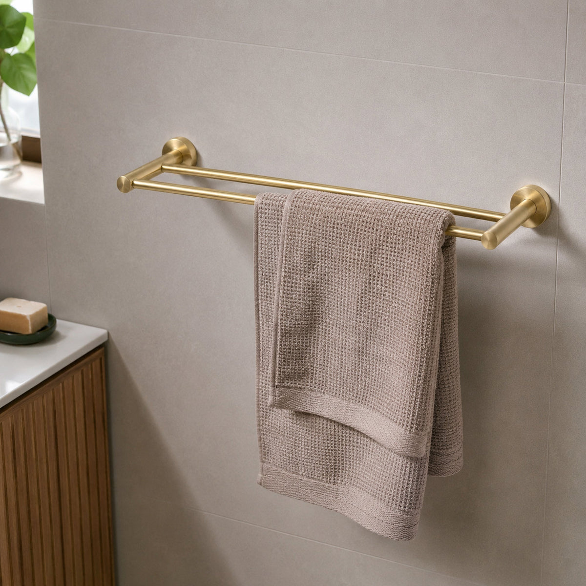 Reno Double Towel Rail - Brushed Brass