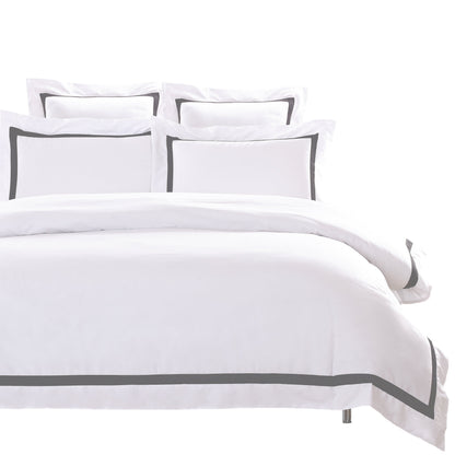 Ava Collection White Quilt Cover Set - Charcoal Trim