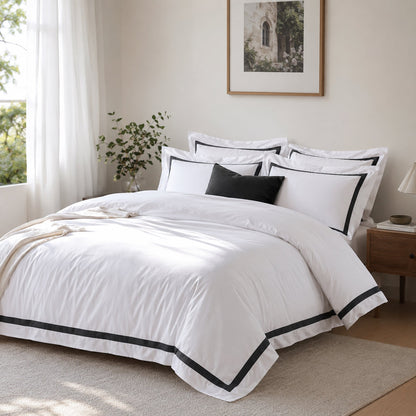 Ava Collection White Quilt Cover Set - Charcoal Trim