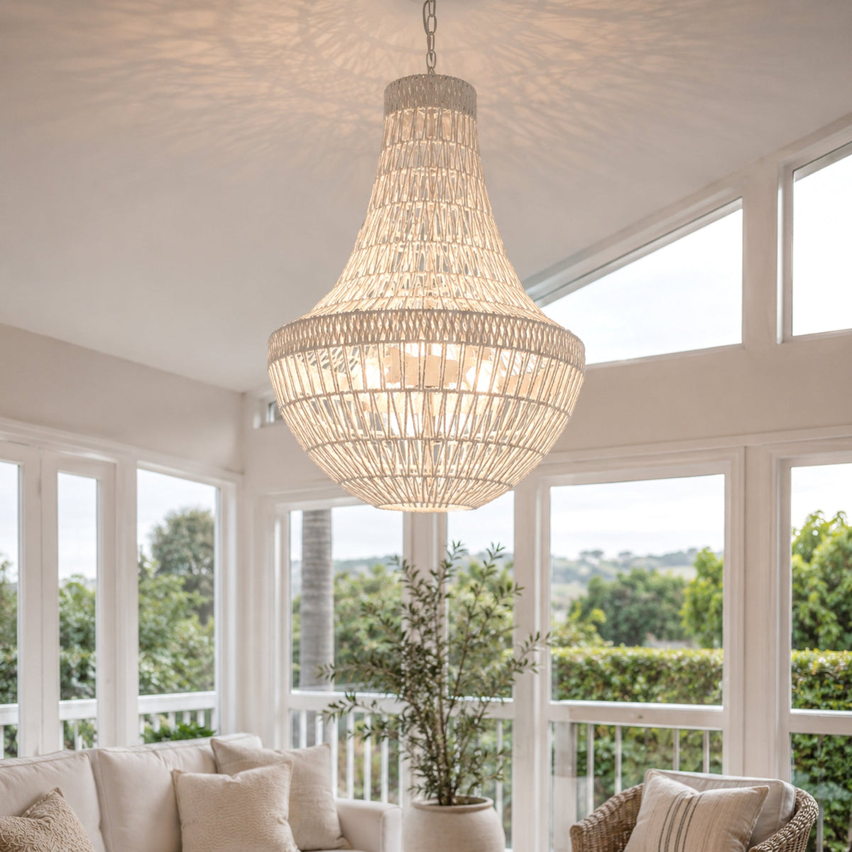 Como Empire Boho Rope Pendant Chandelier - White