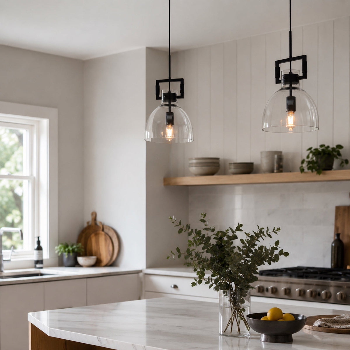 Cora Glass Pendant Light - Black Hardware