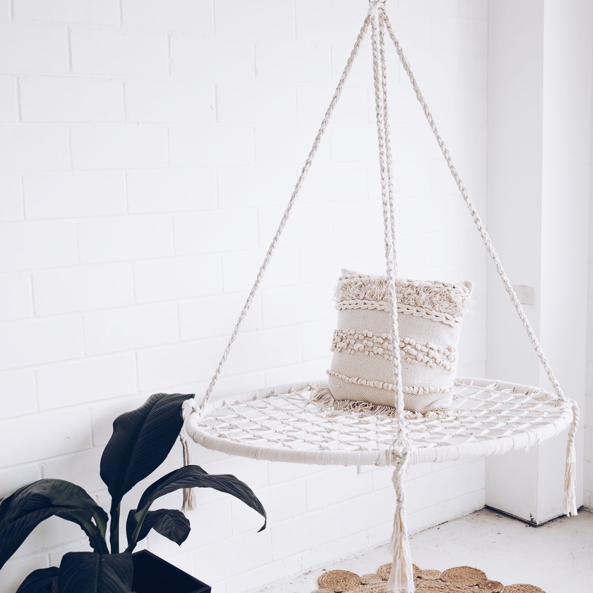 Morocco Macrame Hanging Hammock Swing - Cream