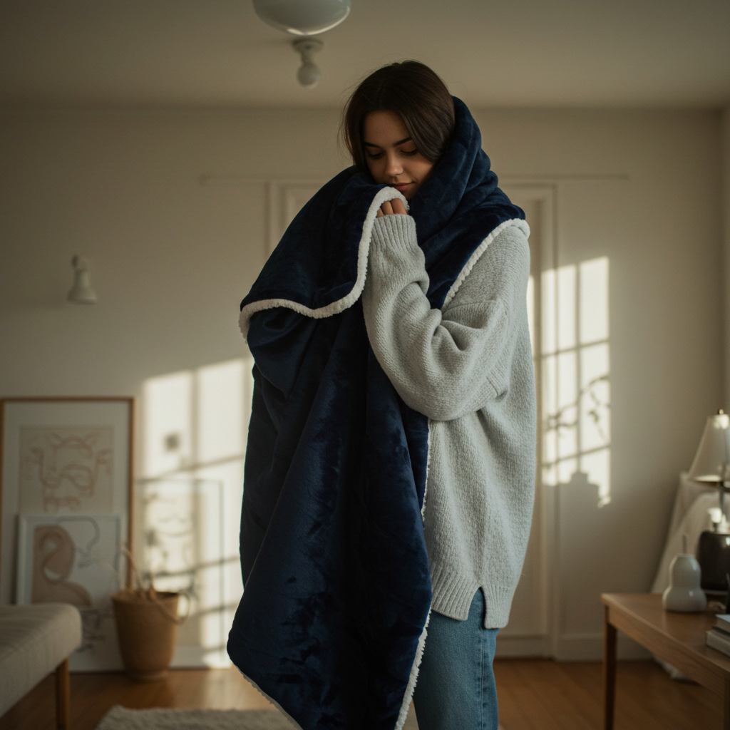Cloud Plush Fur Sherpa Throw Blanket - Navy