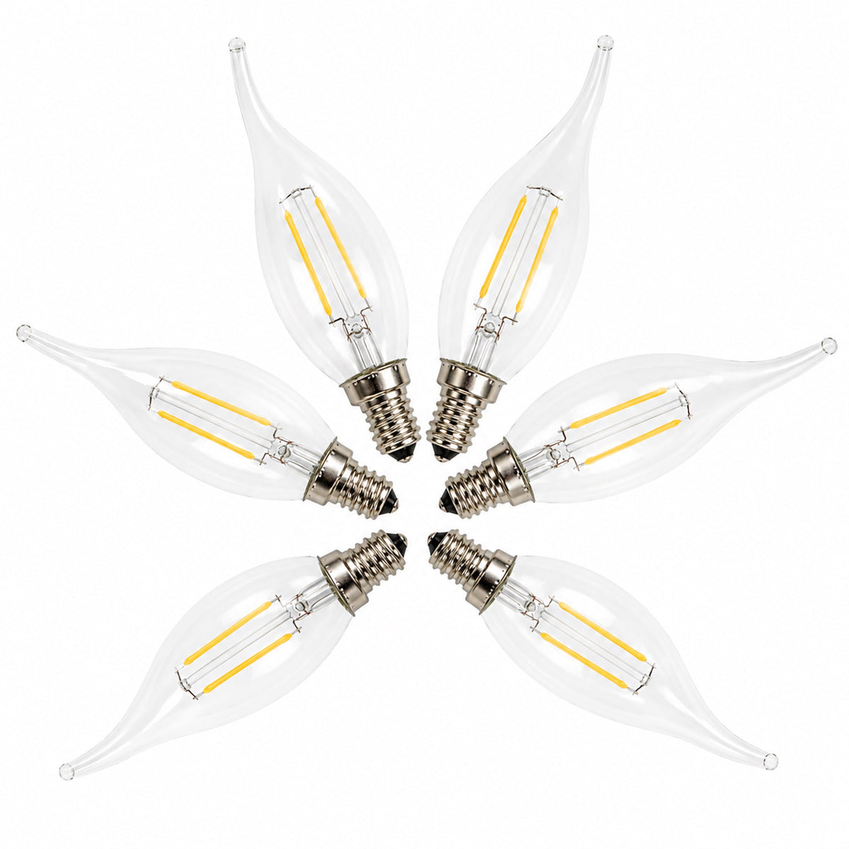 LED E14 Flame Tip Bulb Chandelier Candle Globes - 2w Cool White