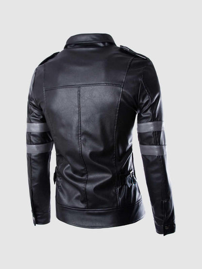 Black Leather Jacket with Gray Stripes