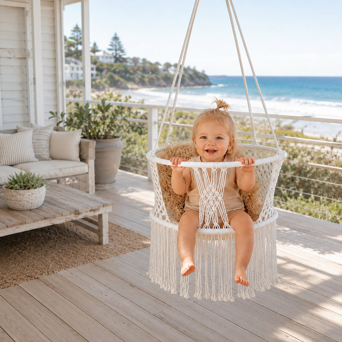 Baby Swing Chair Macrame Hanging Hammock - Cream