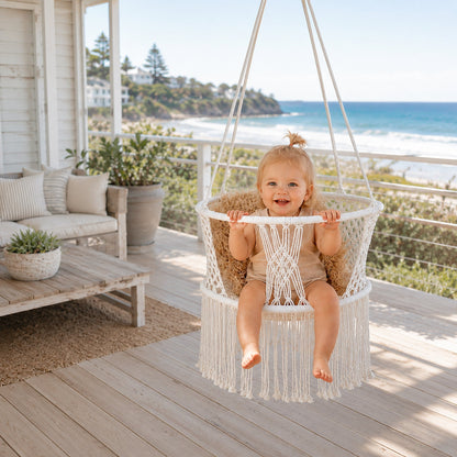 Baby Swing Chair Macrame Hanging Hammock - Cream
