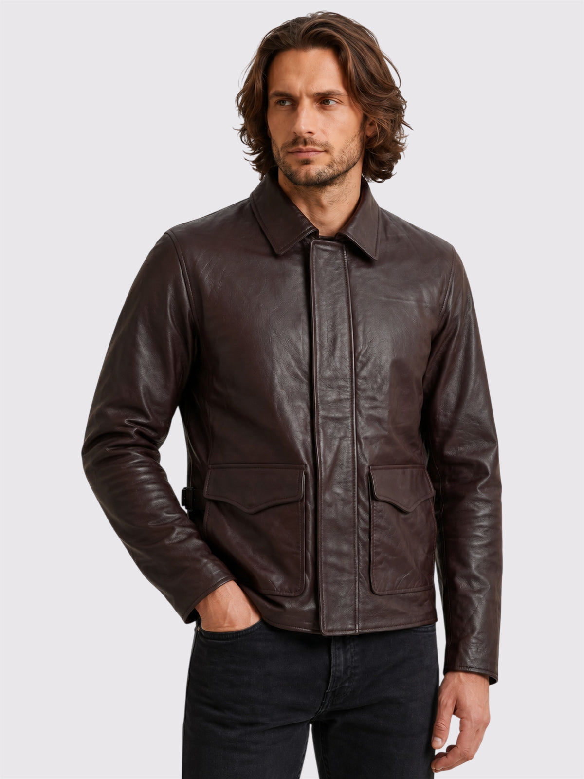 Brown Leather Biker Jacket