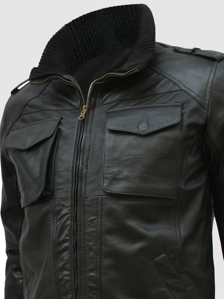 Black Leather Bomber Jacket