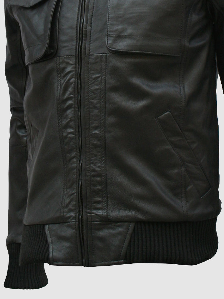 Black Leather Bomber Jacket