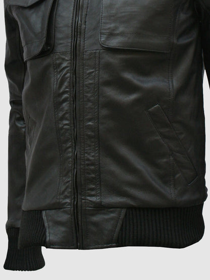 Black Leather Bomber Jacket