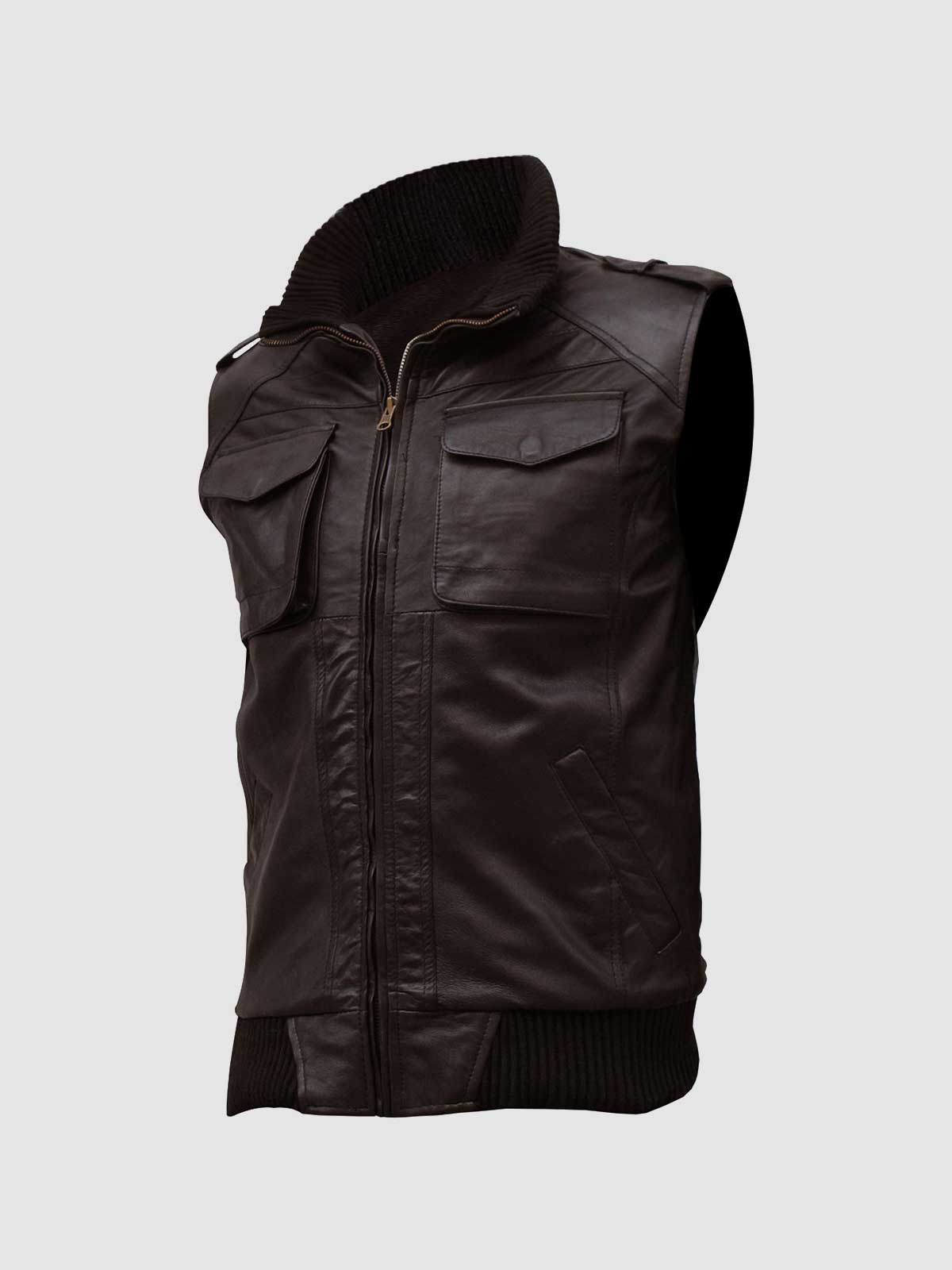 Brown Bomber Leather Vest