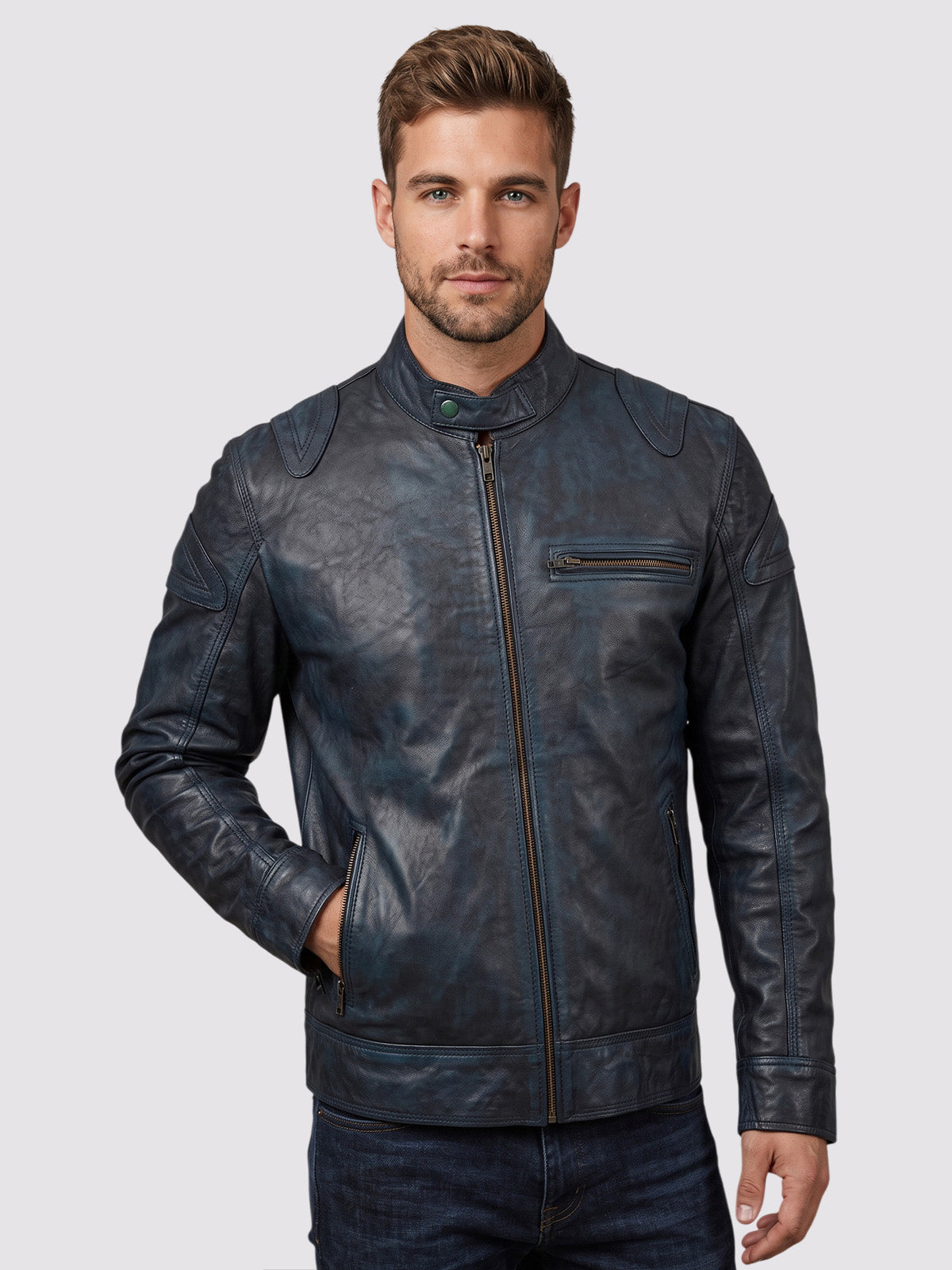 Blue Waxed Jacket With Red Shade