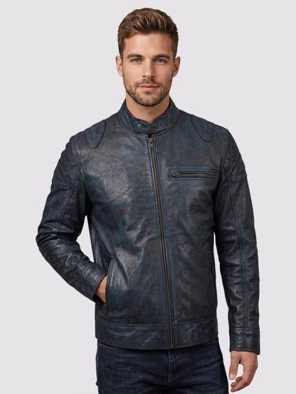 Blue Waxed Jacket With Red Shade