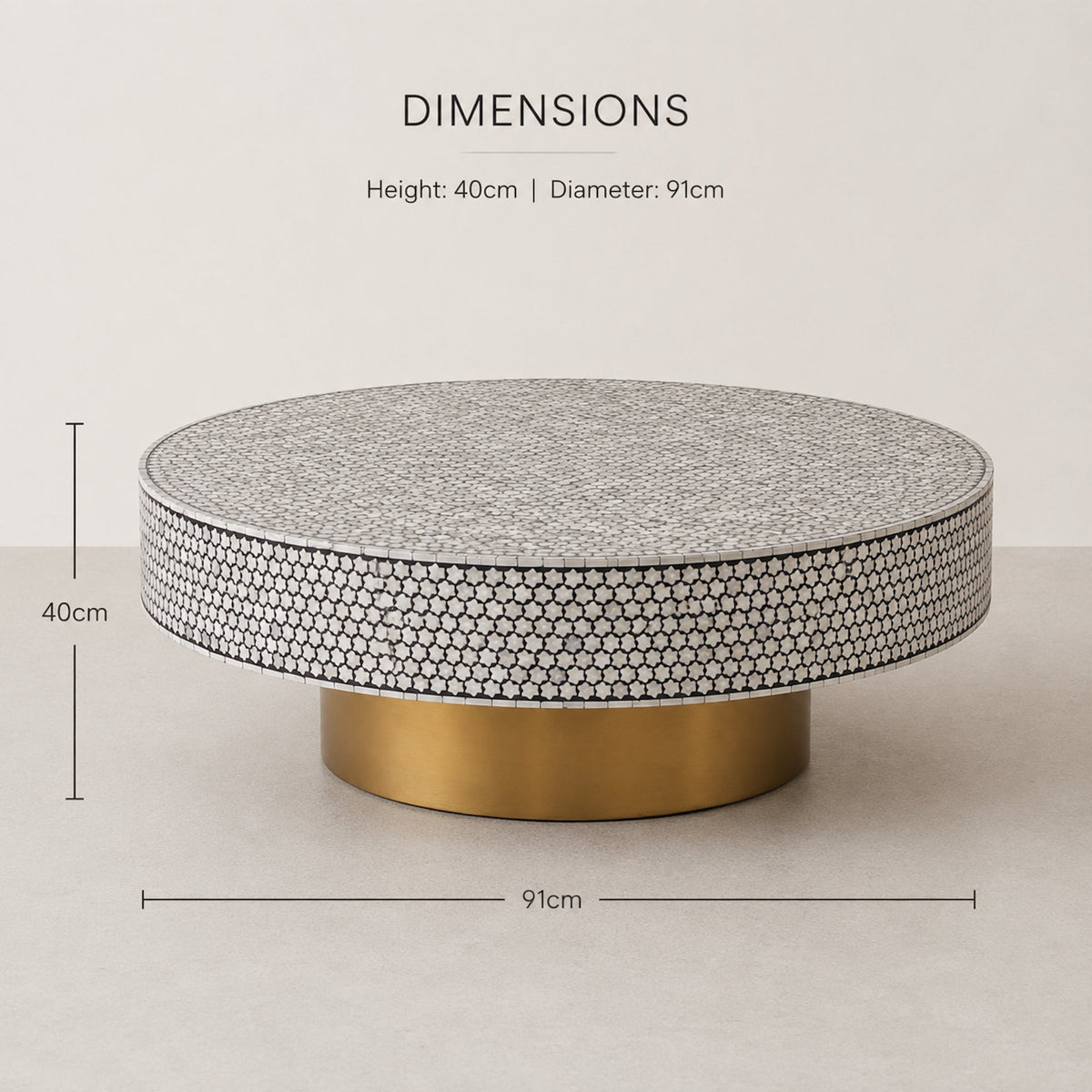 Mother of Pearl Inlay Coffee Table - Mirelle - Black