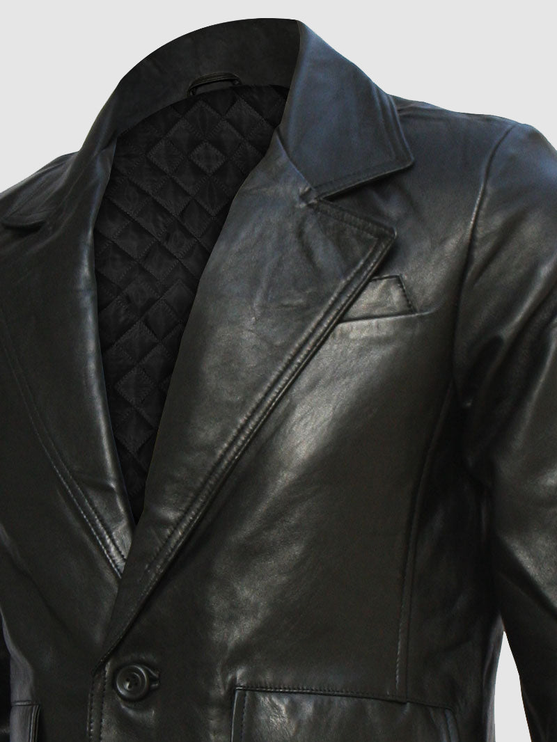 2 Button Black Leather Blazer