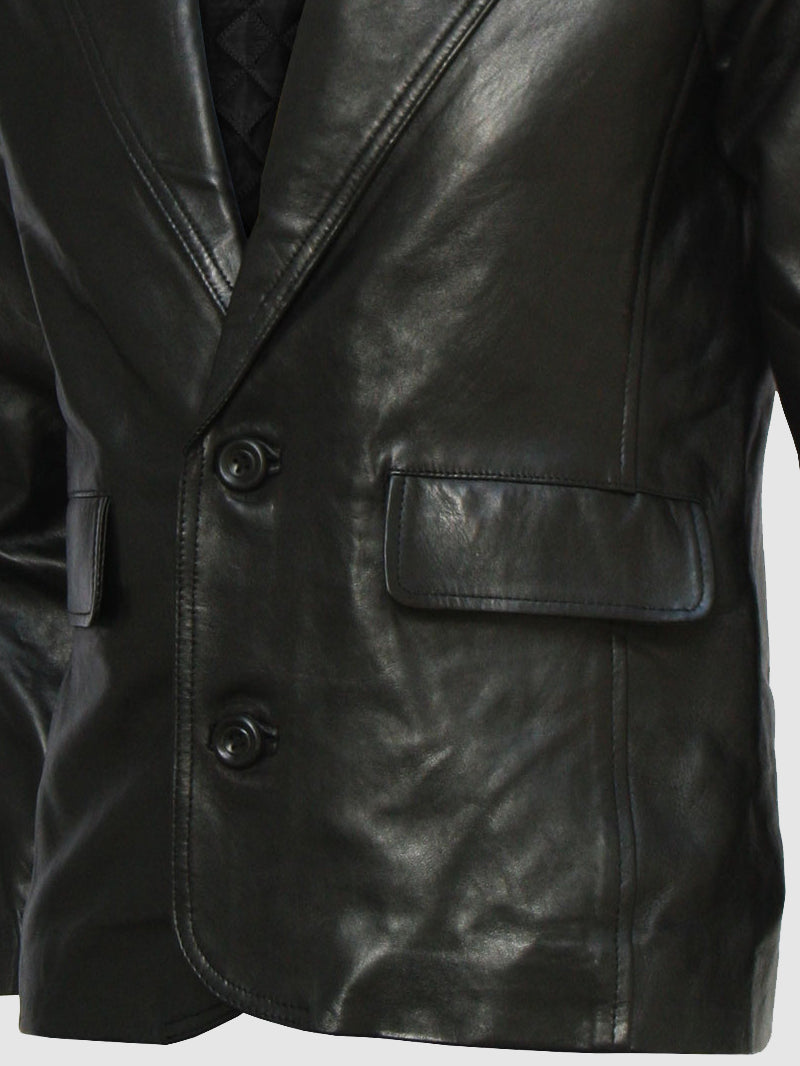 2 Button Black Leather Blazer