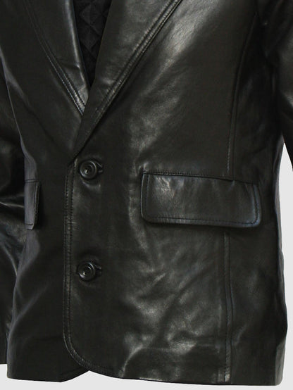 2 Button Black Leather Blazer