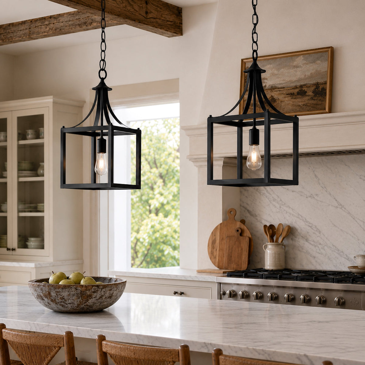 Langham Hampton Style Lantern Pendant Light - Black