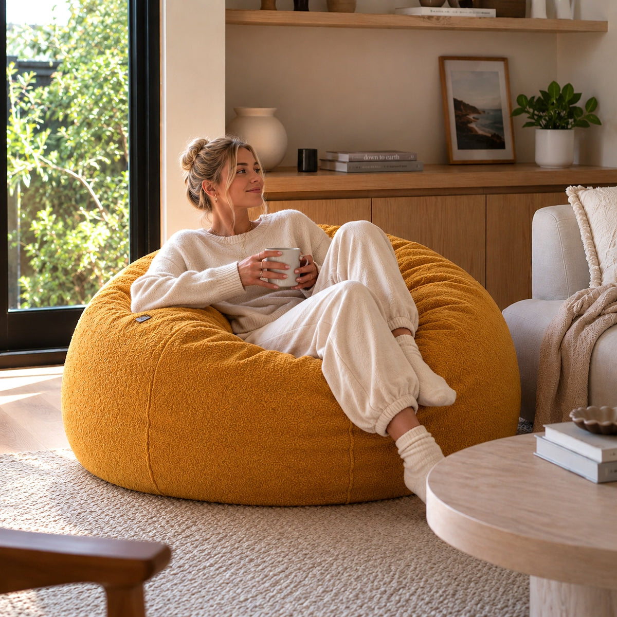 Boucle Fur Bean Bag - Mustard