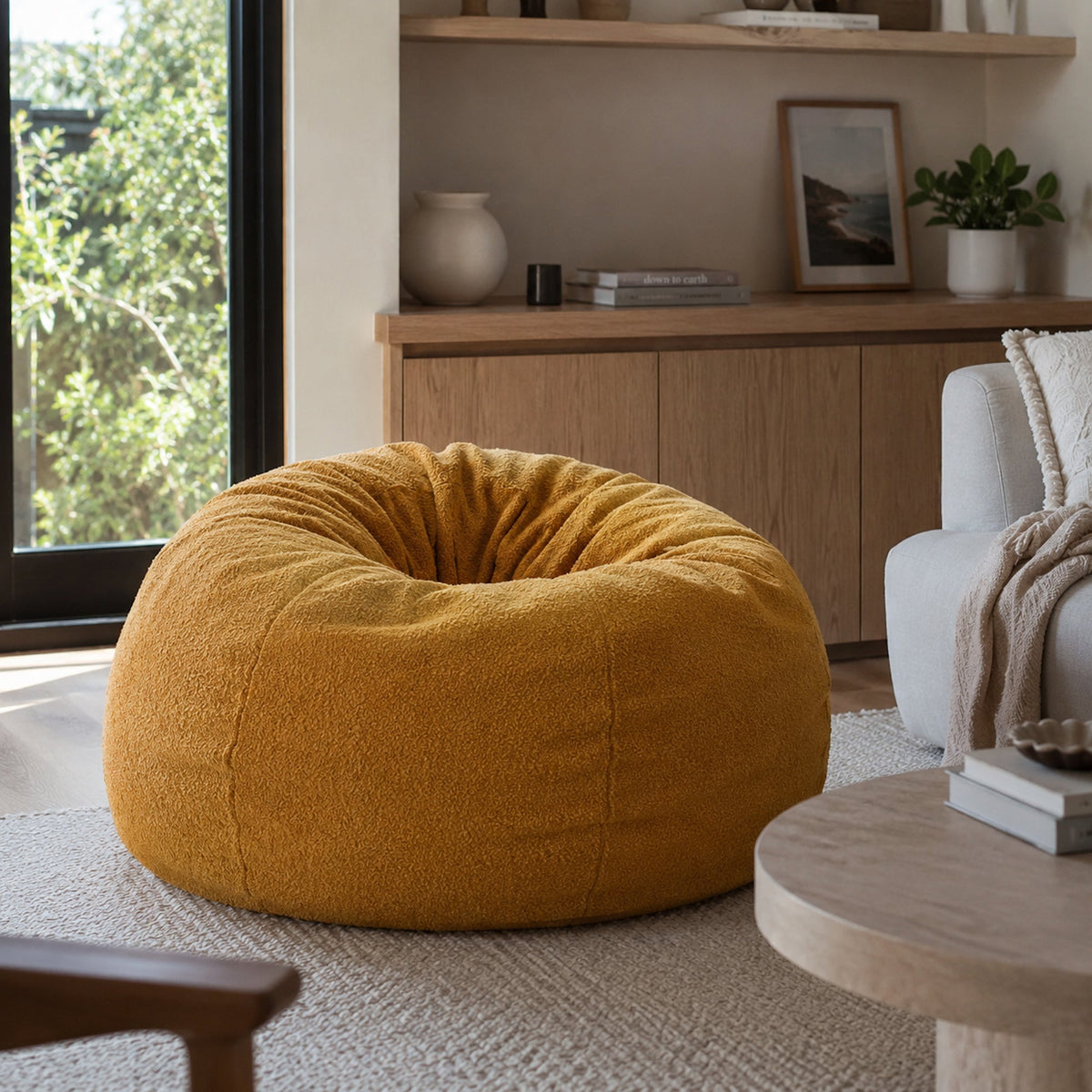 Boucle Fur Bean Bag - Mustard
