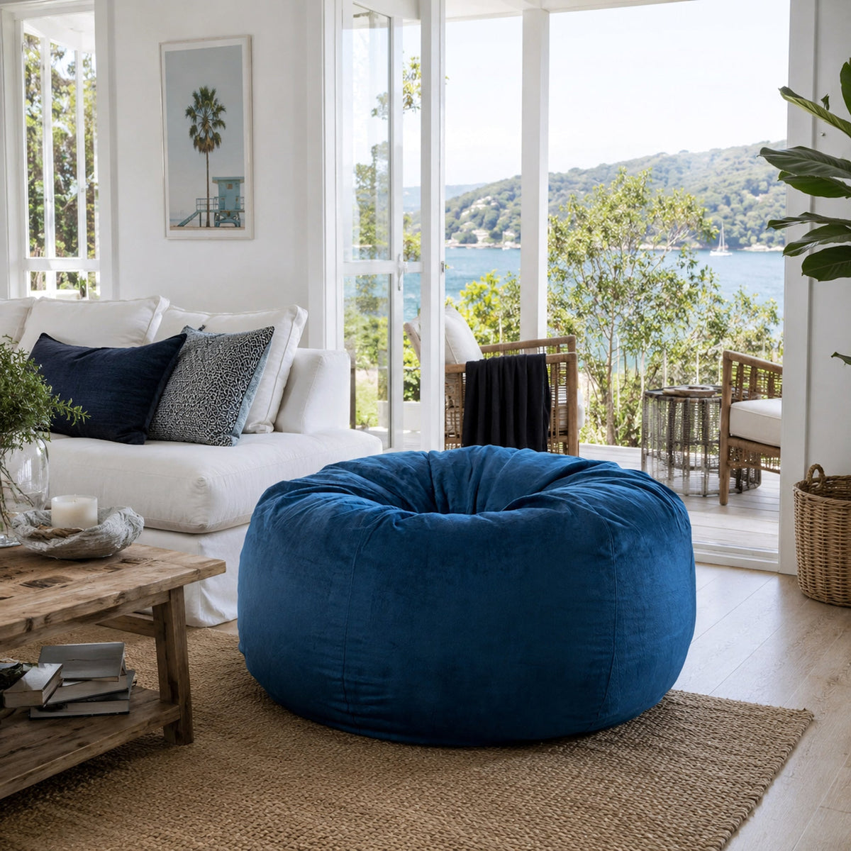 Pierre Fur Bean Bag - Ocean Blue