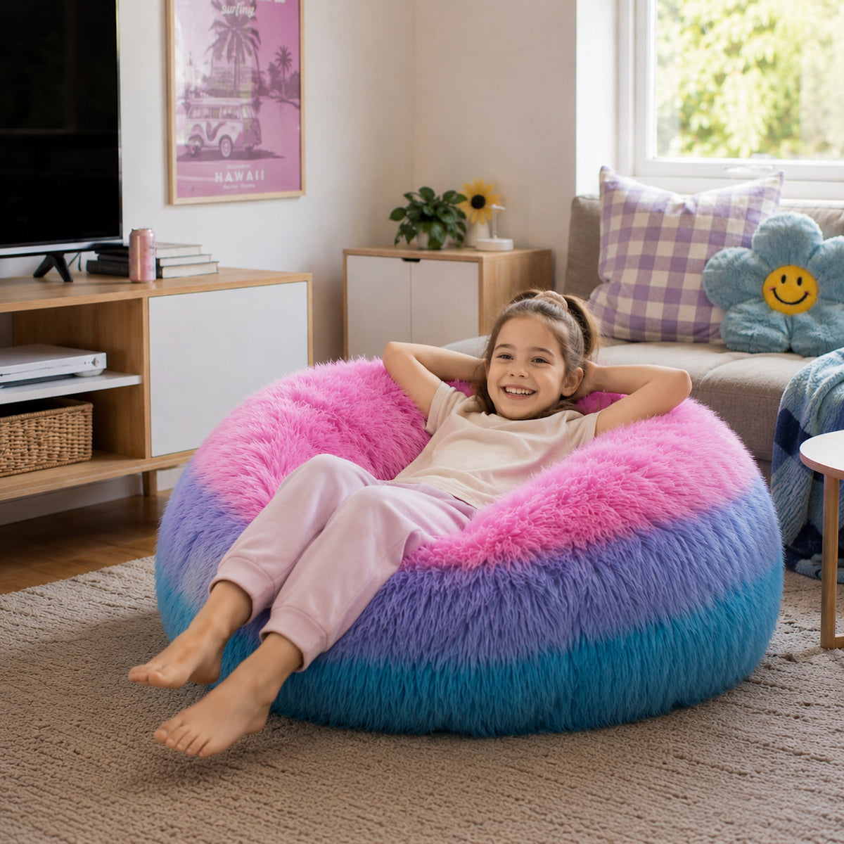 Lush Fur Bean Bag - Unicorn Rainbow Ombre