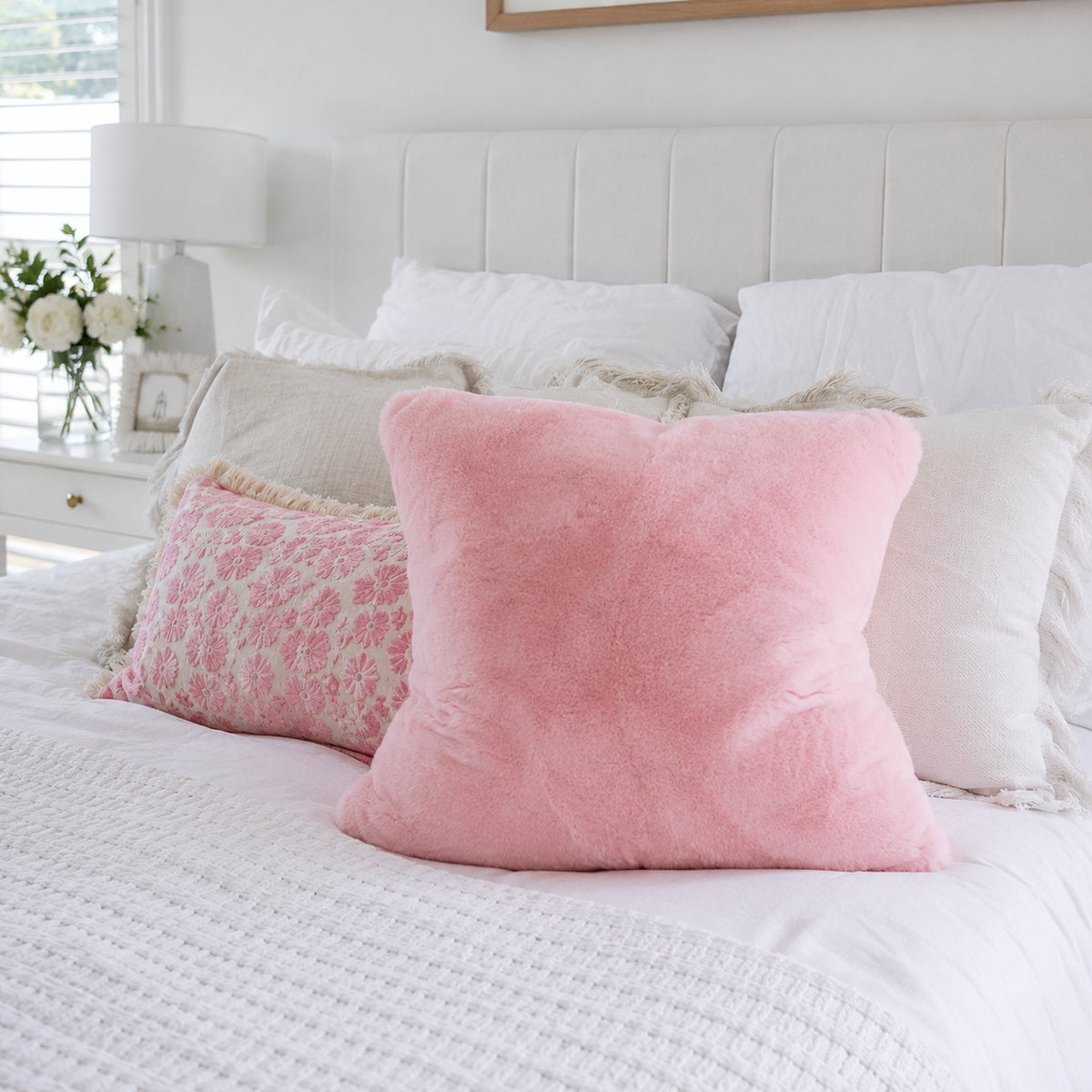 Cloud Plush Fur Cushion Cover with Insert - Soft Pink