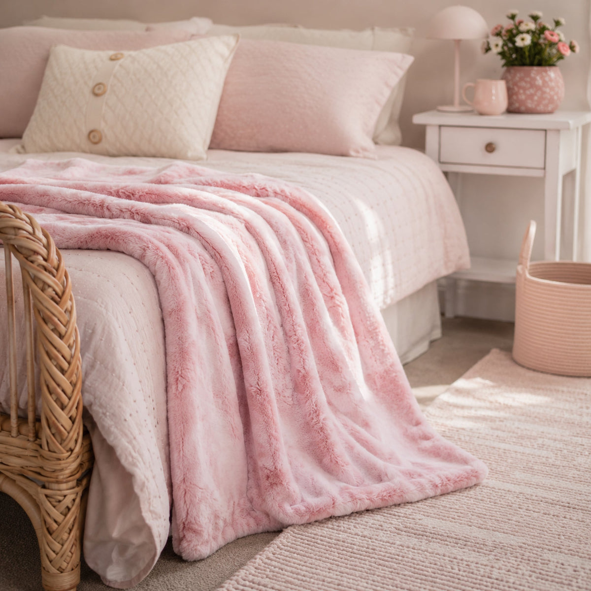 Cloud Plush Fur Throw Blanket - Marble Pink